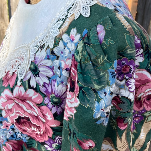 Vintage 80s 90s Lisa II Ltd Floral Cottagecore Lace Collar Dress Women’s M - Picture 3 of 14